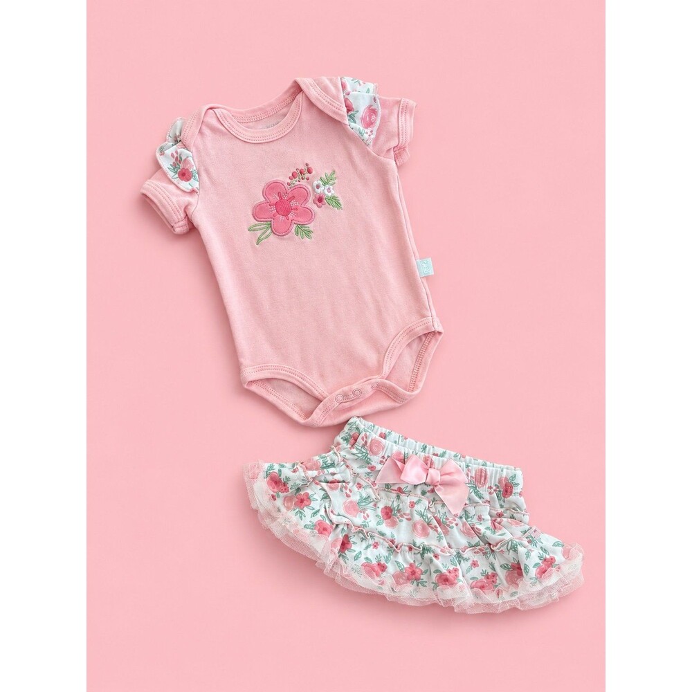 Duck Duck Goose Baby Girl Floral Onesie & Ruffle Bloomers Set 3-6M Cottagecore